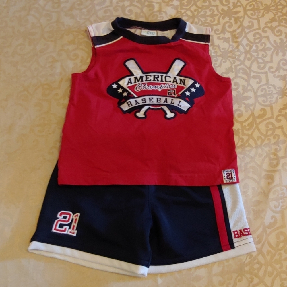 American Champion Baseball #21 Sleeveless Shirt w/ Matching Shorts  2-18 Months